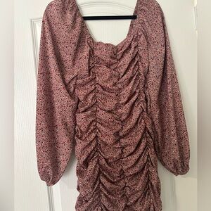 Pink Ruched Off-the-Shoulder Mini Dress